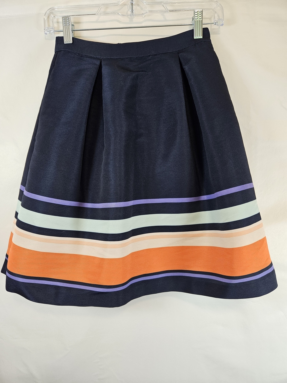 Ted Baker Navy A-Line Skirt with Orange, Mint and Lilac Stripes Business Casual